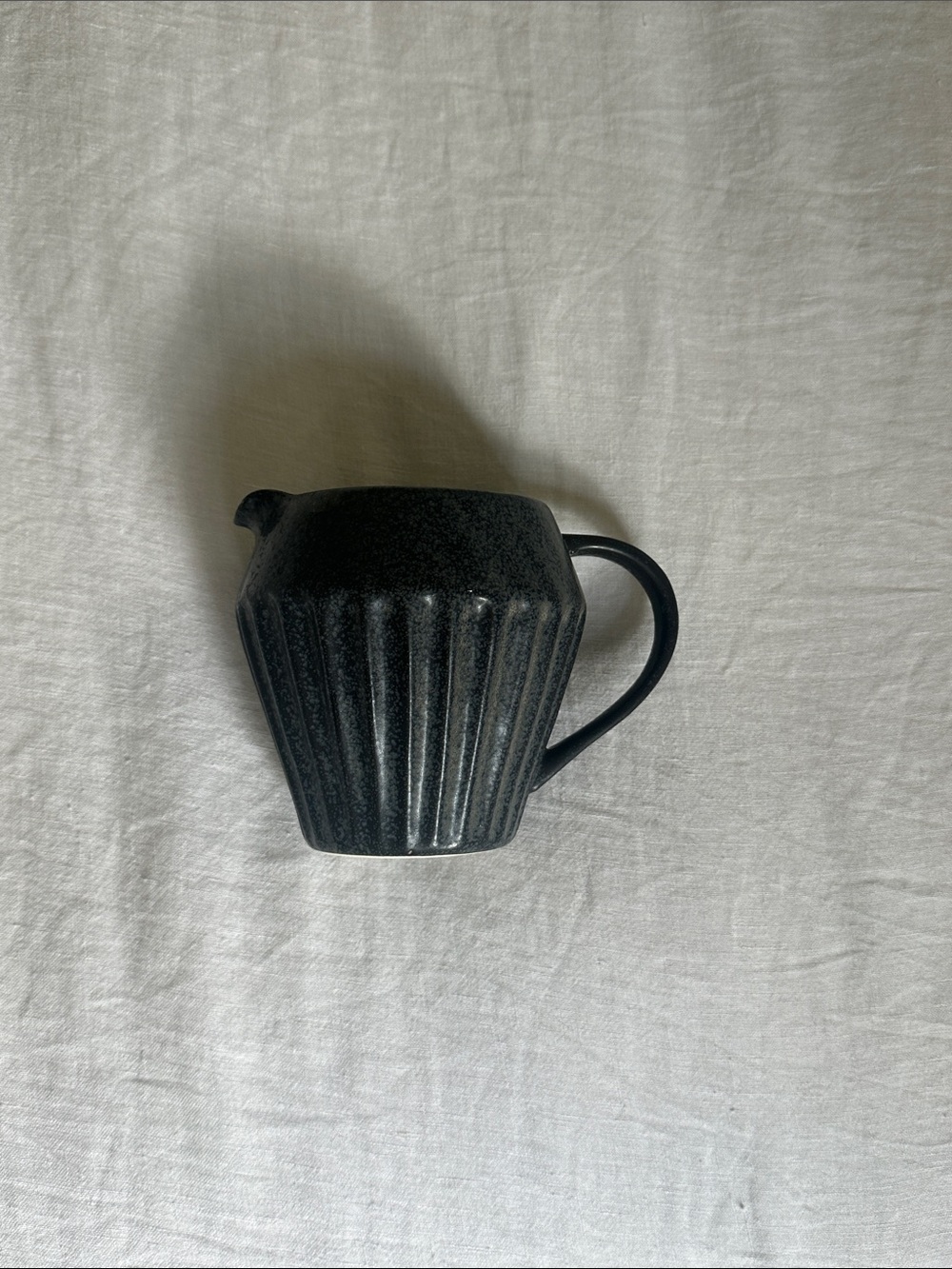 Black Ceramic Ribbed Creamer Pitcher